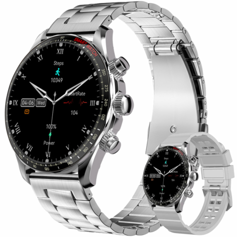 Smartwatch barbati - Ceas smartwatch Evolve-x® EvoFitt KM68, ecran AMOLED, Apeluri si mesaje bluetooth, Functii monitorizare Ritm cardiac, Somn, Nivel oxigen, Tensiune si Calorii, Asistent vocal, IP68, compatibil iOS si A