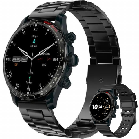 Smartwatch barbati - Ceas smartwatch Evolve-x® EvoFitt KM68, ecran AMOLED, Apeluri si mesaje bluetooth, Functii monitorizare Ritm cardiac, Somn, Nivel oxigen, Tensiune si Calorii, Asistent vocal, IP68, compatibil iOS si A